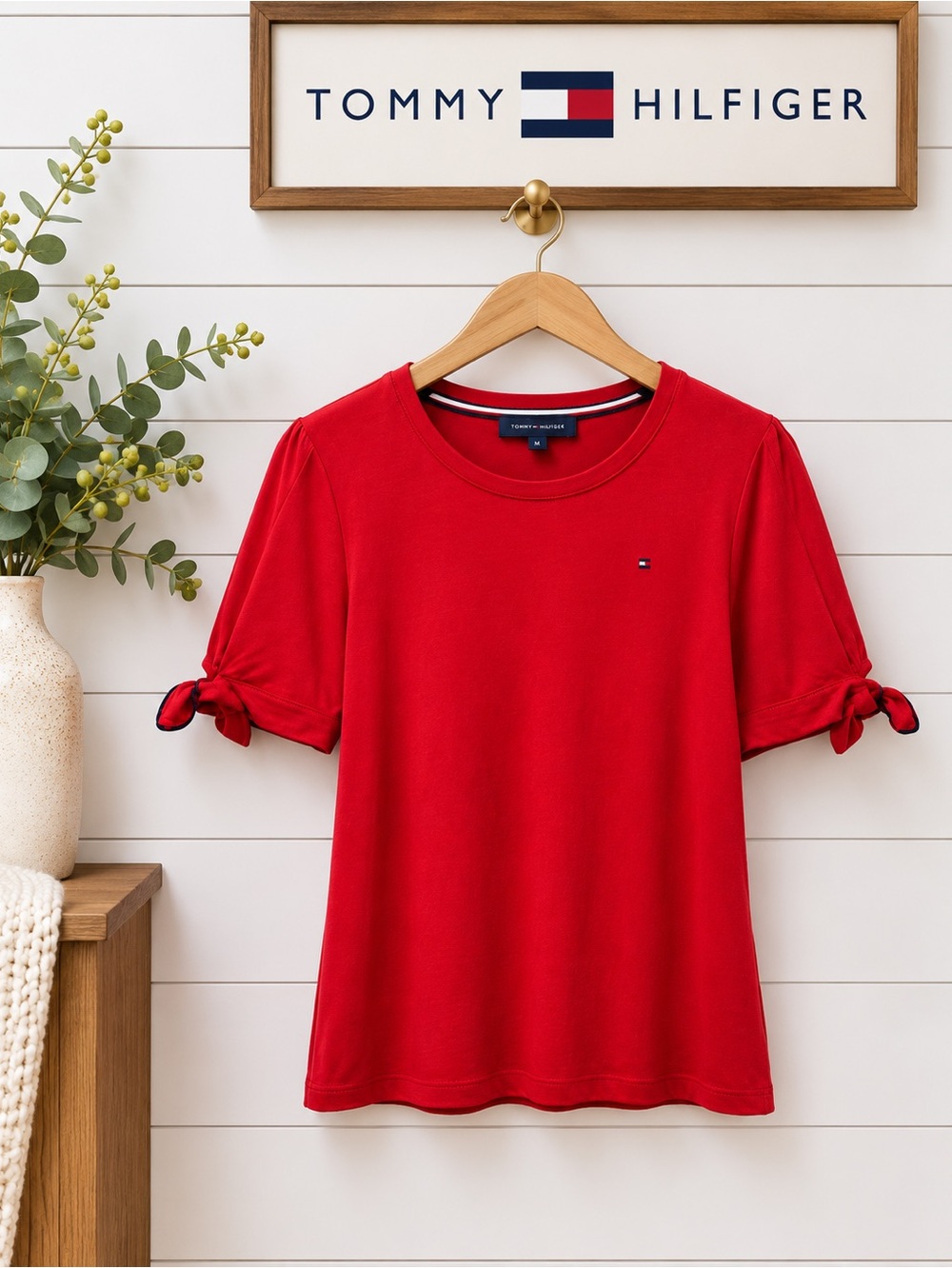 TOMMY HILFIGER Red Bow Sleeve Top Size M